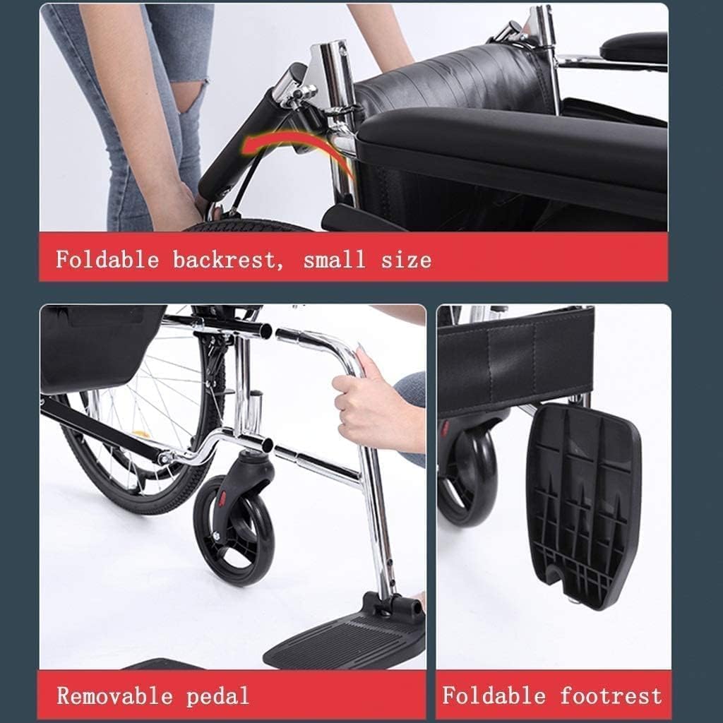 Wheelchair Foldable， Self-Propelled with Adjustable Pedals Non-Pneumatic Tire Honeycomb Breathable Cushdisabled/Elderly Push Scooter(Red)