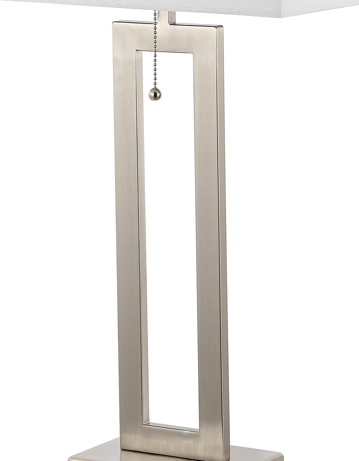 JONATHAN Y 28.5' Nickel Table Lamp Set of 2 with USB Port and Pull Chain, Modern Industrial Bedside Lamp for Living Room, Rectangular White Linen Shade, LED Bulb (JYL1126B-SET2)