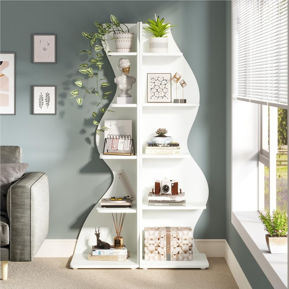Vertical Bookshelf Tower, Narrow Corner Bookcase, Space-Saving Storage Shelf, Indoor Display Cabinet, Spine Bookshelf, Floor-Standing Corner Shelf for Bedroom(Orange)