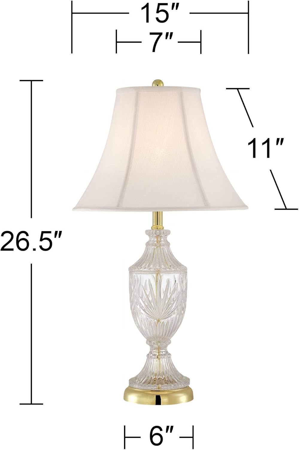 Regency Hill Traditional Glam Style Table Lamp 26.5' High Cut Glass Urn Brass Gold Metal Clear White Cream Bell Glass Shade Decor for Living Room Bedroom House Bedside Nightstand Home