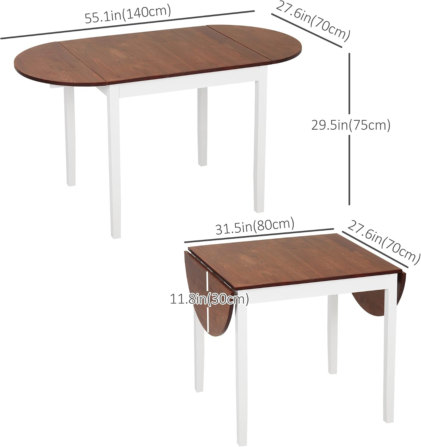 HOMCOM 55' Solid Wood Kitchen Table for 4-6 People, Oval Drop Leaf Tables for Small Spaces, Folding Dining Table, Brown