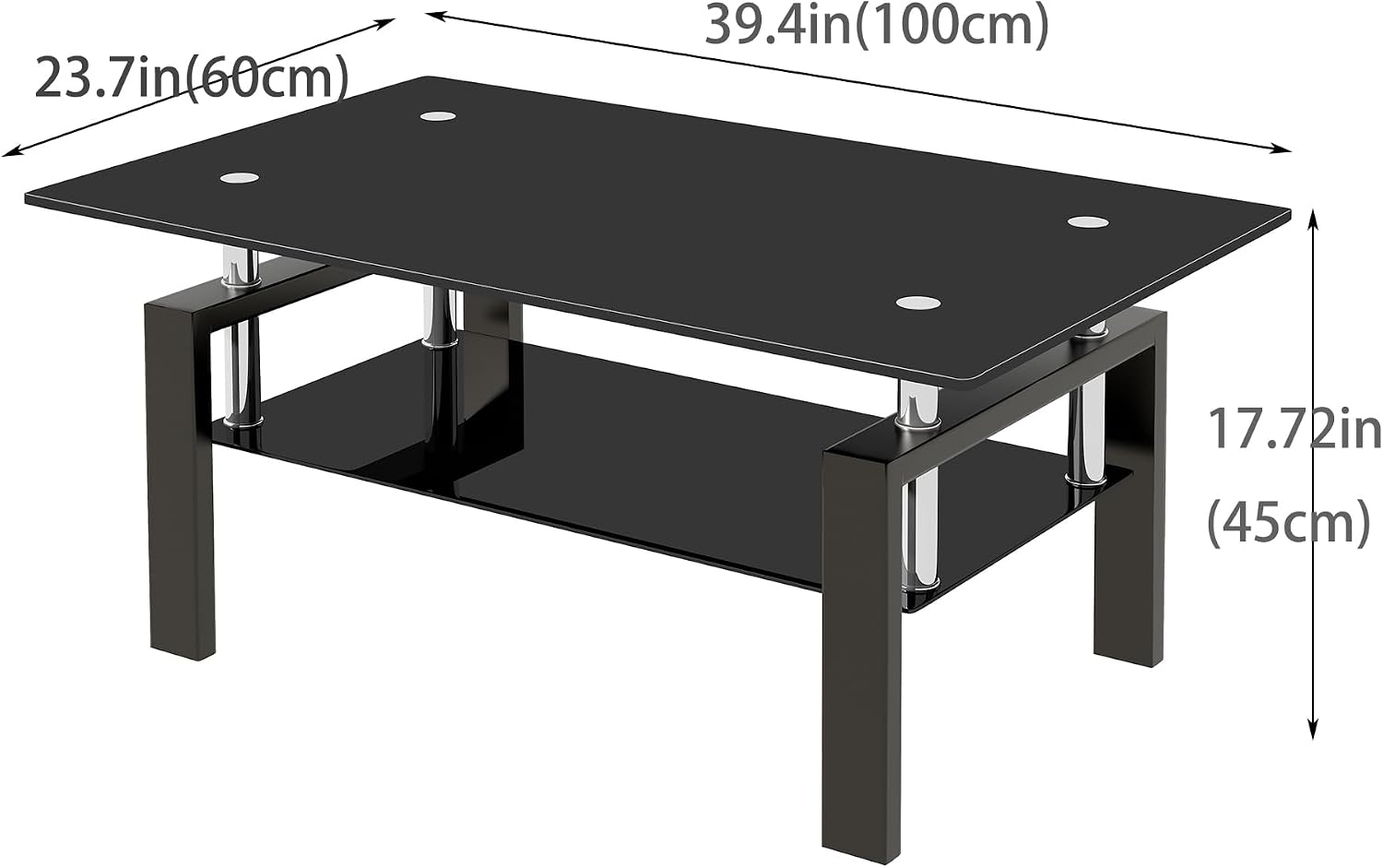 Glass Coffee Table Set of 3, Modern Black Living Room Tables, Coffee and End Tables, 3pcs Coffee Table Set for Living Room (All Black Set of 3)