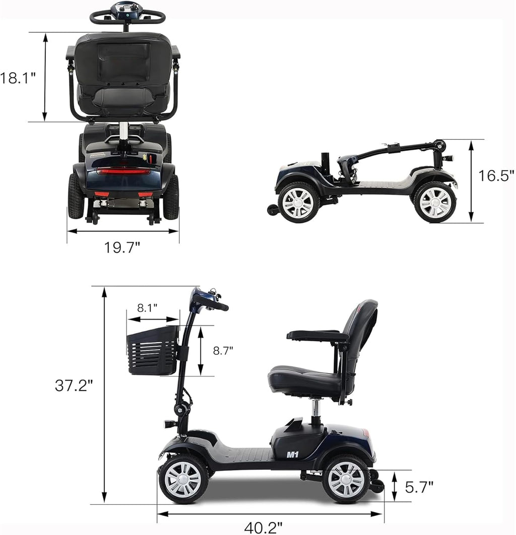 Mobility Scooters for Seniors 400 Lb Weight Capacity,Portable Folding Mobility Scooter, Travel Mobility Scooter,Heavy Duty Electric Powered Scooter W/Foldable Removable Disability Scooter,Blue