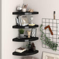 Corner Floating Shelves Wall Mounted,13.8 Inch Easy to Install Wall Corner Shelf,Wall Storage Shelves for Bedroom, Living Room, Bathroom, Kitchen, Office Concrete White (Black 4 Pcs)