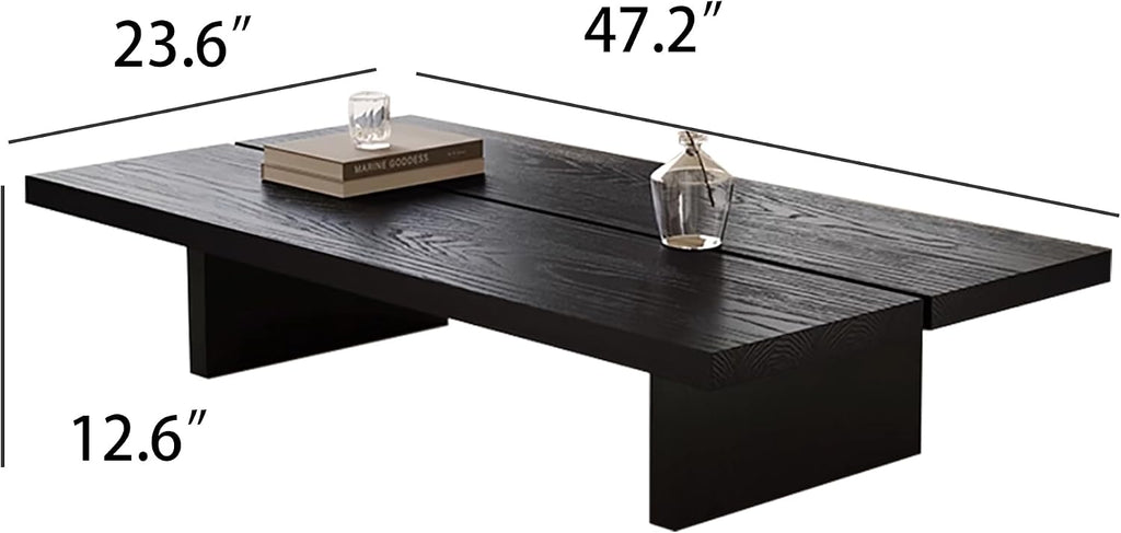 47' Rectangular Walnut Grain Coffee Table - Minimalist Modern Coffee Tables for Living Room, Japanese Tea Table, Low Profile Center Table for Home & Office (Black)