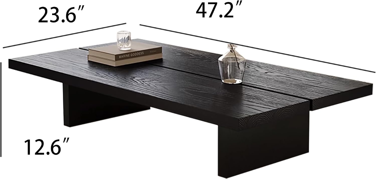 47' Rectangular Walnut Grain Coffee Table - Minimalist Modern Coffee Tables for Living Room, Japanese Tea Table, Low Profile Center Table for Home & Office (Black)