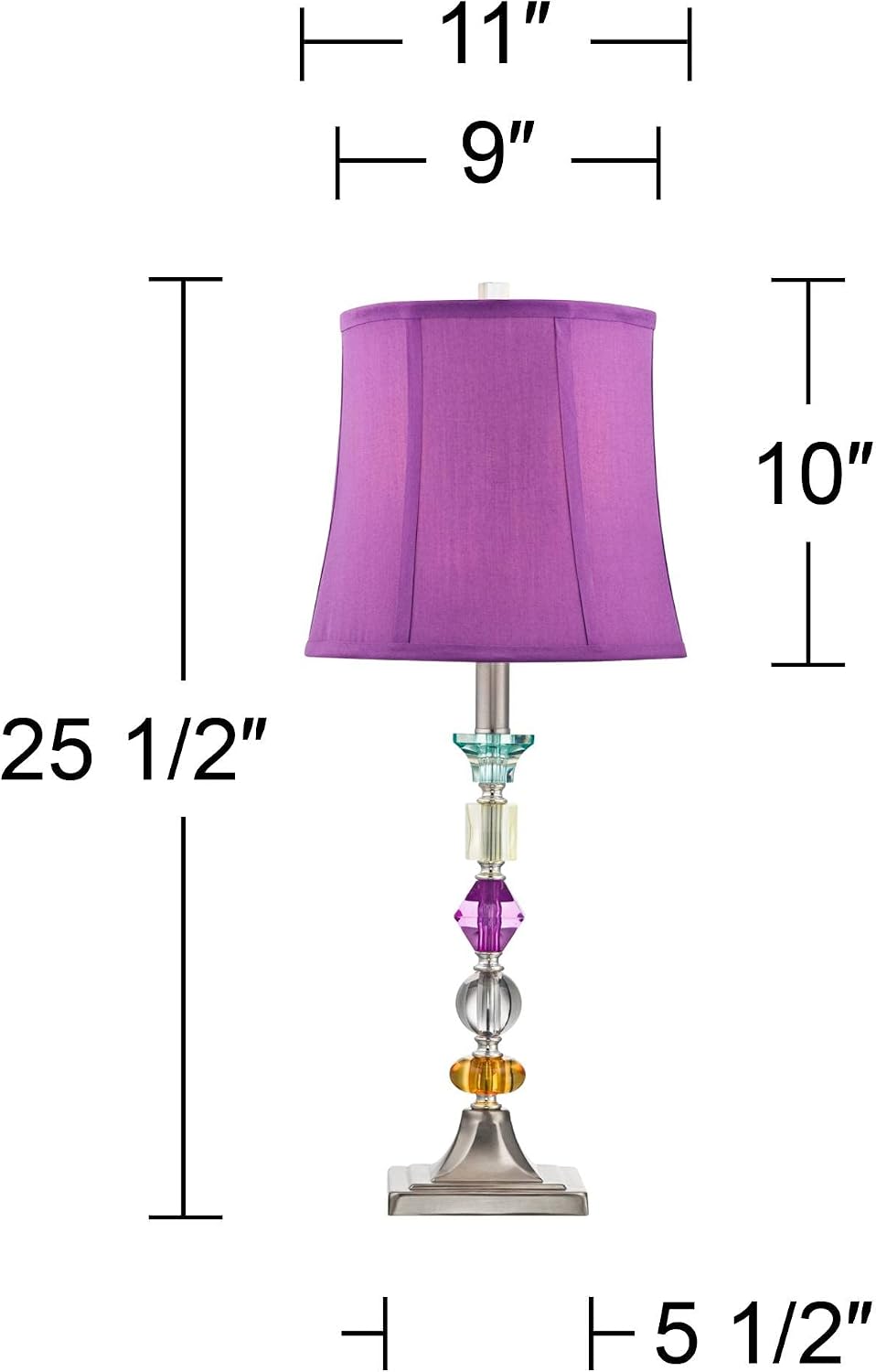 360 Lighting Bijoux Modern Chic Bohemian Table Lamps 25.5' High Set of 2 Brushed Nickel Multi Colored Stacked Acrylic Gem Purple Drum Shade for Kids Girls Room Bedroom Bedside House Home