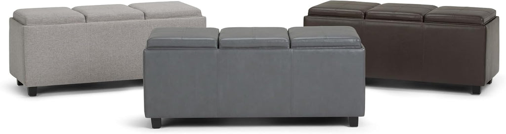 SIMPLIHOME Avalon Storage Ottoman - 42 inch Wide Upholstered Vegan Leather Rectangular Flip-Top Ottoman in Chocolate Brown, Contemporary Coffee Table Ottoman for Living Room with Hidden Storage