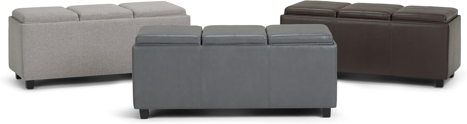 SIMPLIHOME Avalon Storage Ottoman - 42 inch Wide Upholstered Vegan Leather Rectangular Flip-Top Ottoman in Stone Grey, Contemporary Coffee Table Ottoman for Living Room with Hidden Storage