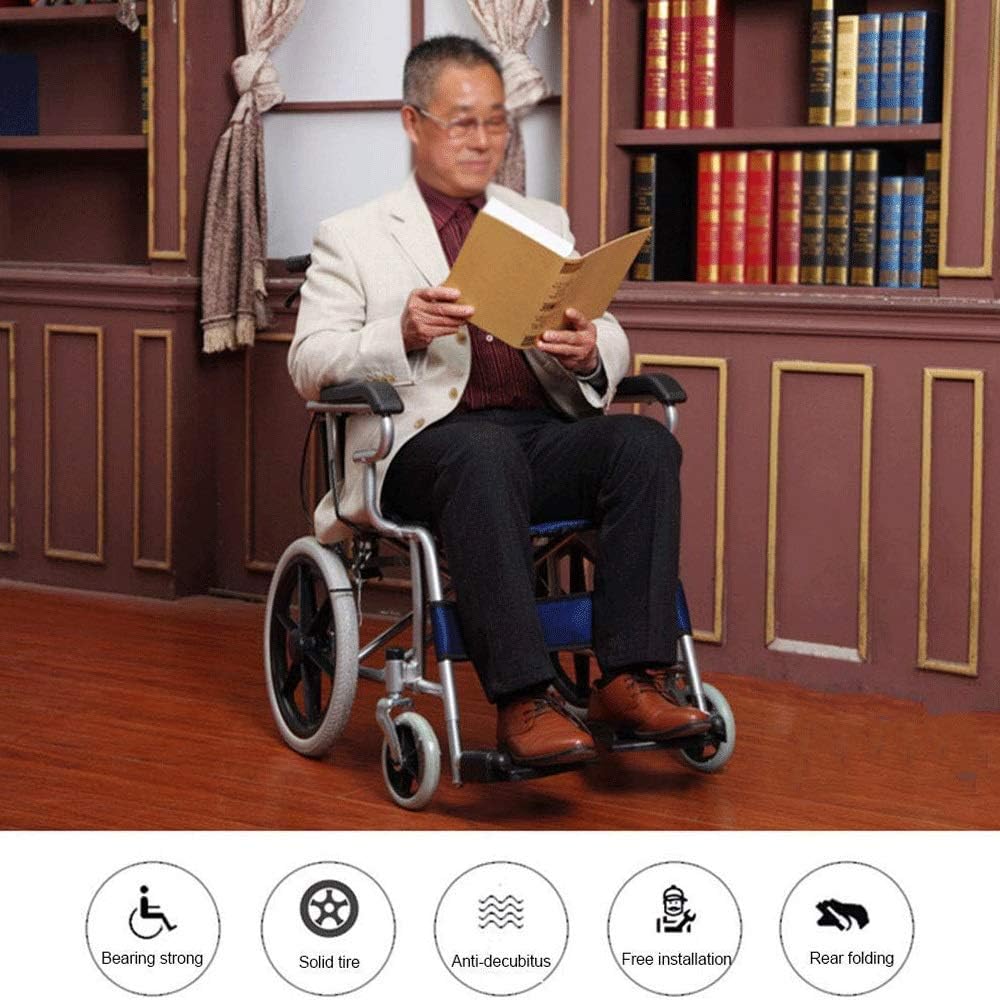 Wheelchair,Thick Aluminum Alloy Manual Wheelchair Folding Lightweight Elderly Disabled Elderly Portable Push Scooter, Aluminum Alloy