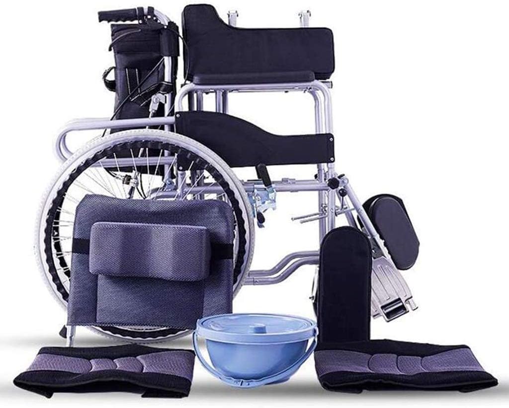 Wheelchair High Backrest Fold Self-Propelled, Portable with Toilet No Need for Pneumatic Tires Lying Down Senior/Disabled Trolley Scooter,Portable