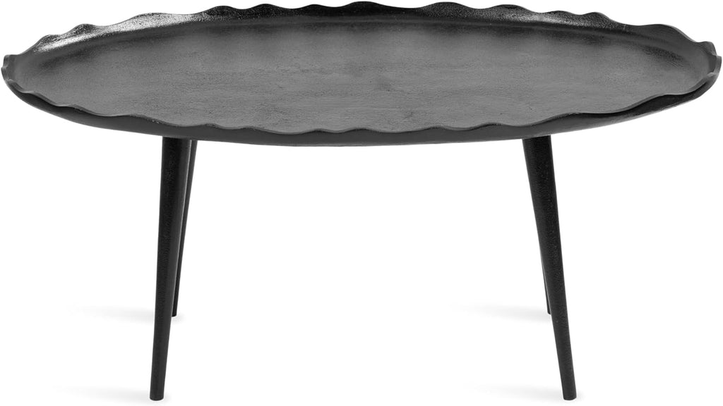 Kate and Laurel Alessia Modern Oval Coffee Table, 34 x 20 x 15, Black, Metal Living Room Table for Storage and Display with Antique Deckled Edge Detailing