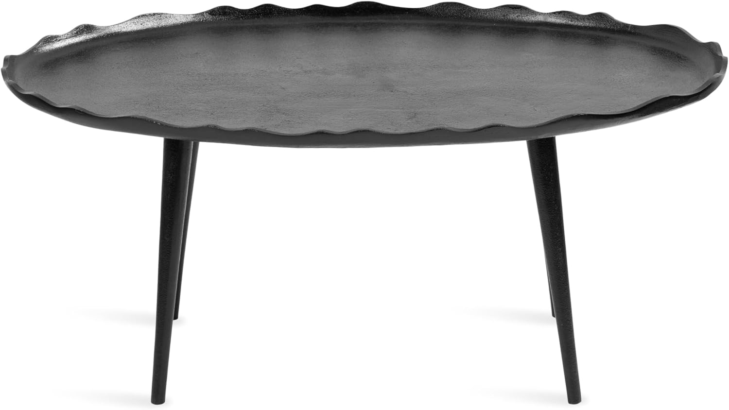 Kate and Laurel Alessia Modern Oval Coffee Table, 34 x 20 x 15, Black, Metal Living Room Table for Storage and Display with Antique Deckled Edge Detailing