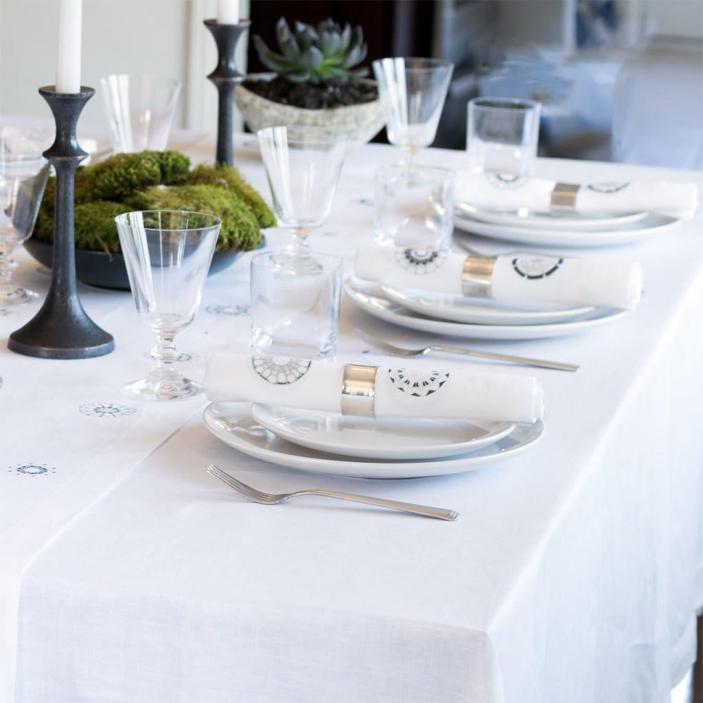 Huddleson White Round Linen Tablecloth 68' Round Luxury Italian Linen Circular Table Cloth Sewn in US