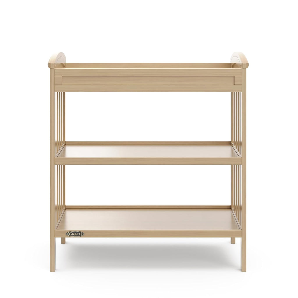 Graco Benton Changing Table with Bonus Water-Resistant Changing Pad (Driftwood) - GREENGUARD Gold Certified, Includes Diaper Change Pad with Safety Strap, 2 Open Storage Shelves for Organizing