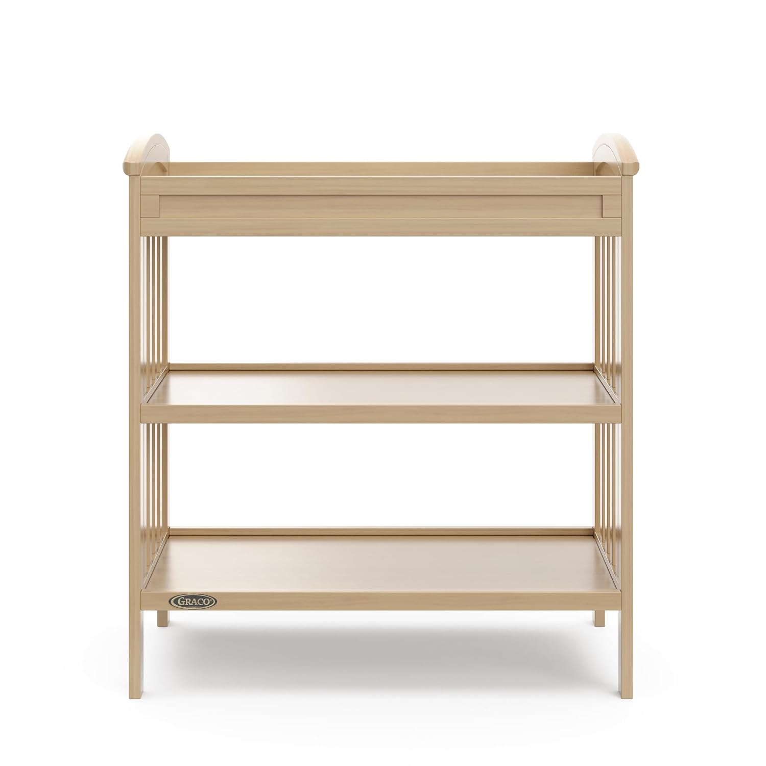 Graco Benton Changing Table with Bonus Water-Resistant Changing Pad (Driftwood) - GREENGUARD Gold Certified, Includes Diaper Change Pad with Safety Strap, 2 Open Storage Shelves for Organizing