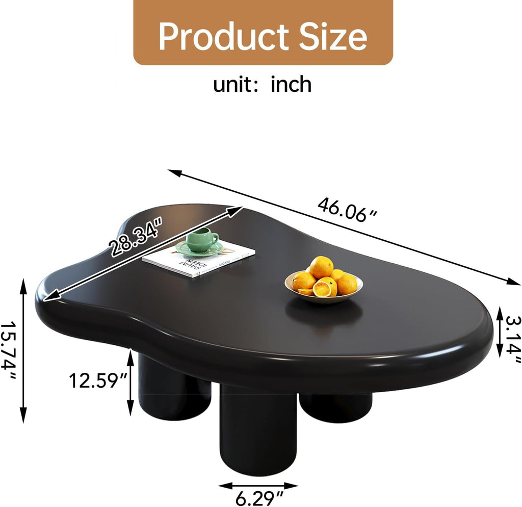 46.06' Black Large Cloud Coffee Table, Modern Round Edge Coffee Table with 4 Sturdy Support Legs and 2.67' Thick Tabletop,Easy Match for Living Room, Bedroom, Balcony,Patio