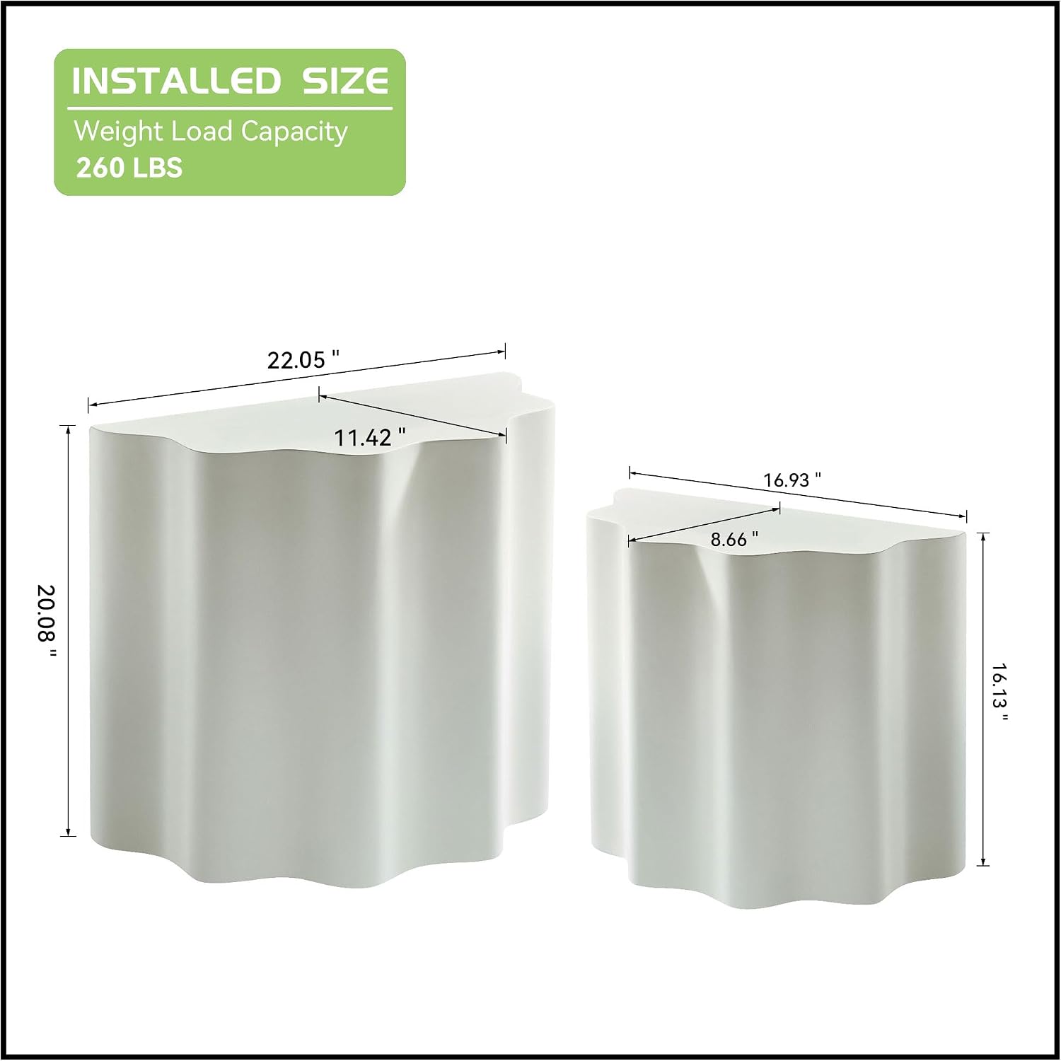 JUSTONE Set of 2 Round Coffee Tables, Modern Minimalist Accent End Tables for Living Room Office Apartment, Wavy Edges Design Fiberglass Side Tables,No Need Assembly