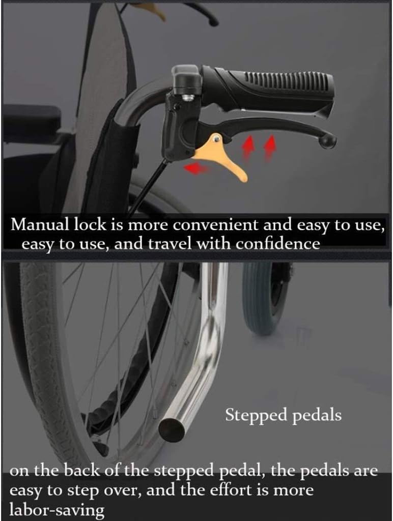 Wheelchair Aluminum, Folding Travel with Non-Pneumatic Tire Adjustable Foot Pedal Double Brake Disabled/Elderly Trolley Scooter Self-Propelled,Portable