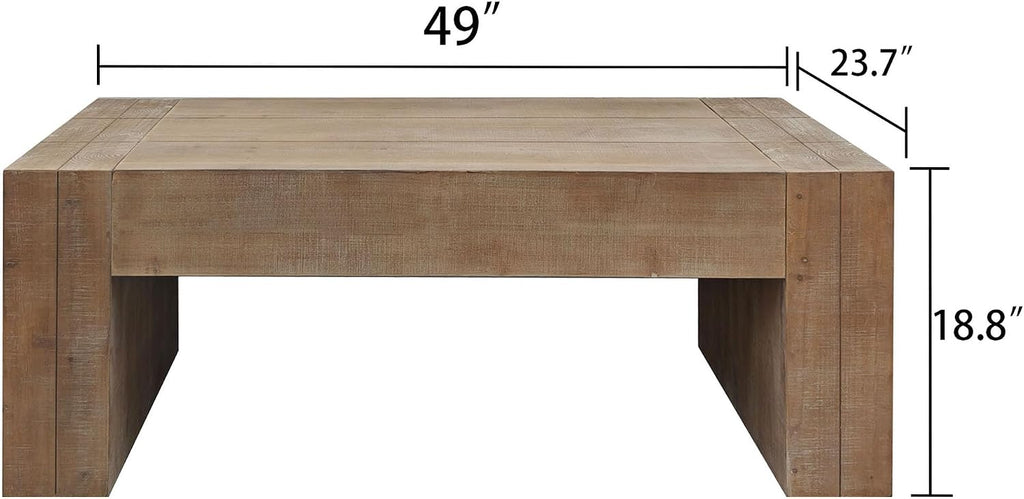 SSLine Antique Wood Coffee Table Farmhouse 49.4' Rectangular Cocktail Center Table for Living Room Thicken Fir Wood Table Top Coffee Table (Distressed Brown)