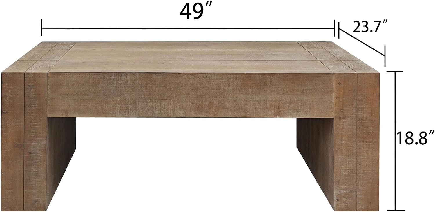 SSLine Antique Wood Coffee Table Farmhouse 49.4' Rectangular Cocktail Center Table for Living Room Thicken Fir Wood Table Top Coffee Table (Distressed Brown)