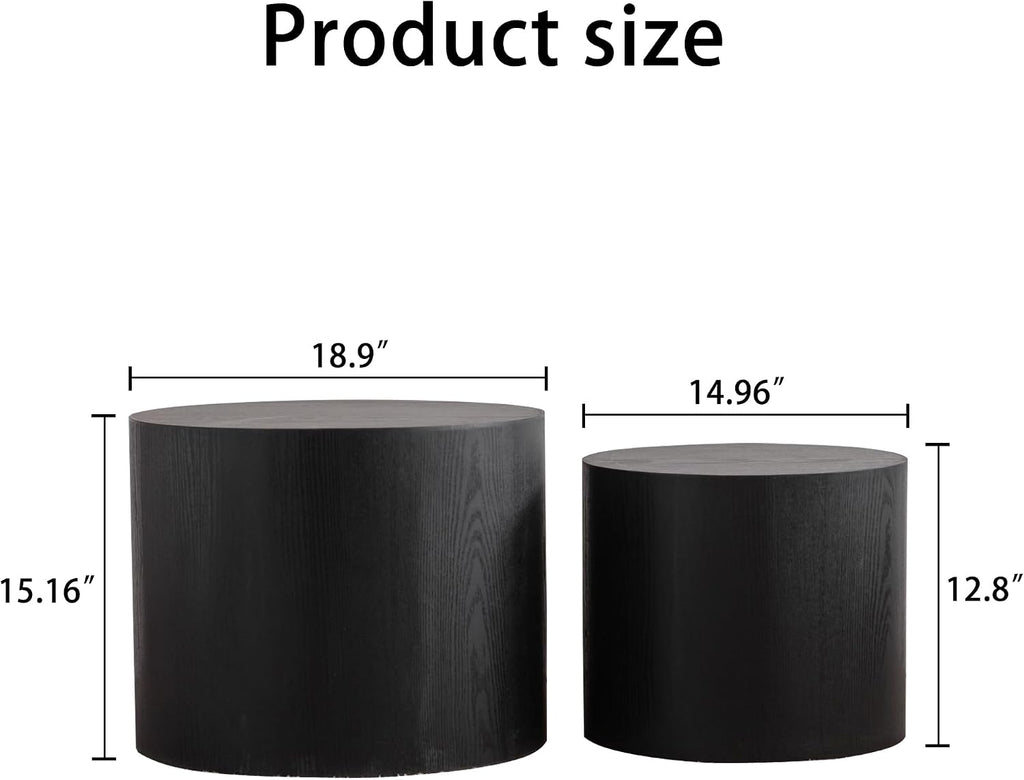 GDFStudio Round Nesting Coffee Table Set of 2, Modern Wooden Accent Side Table, Space Saving Small Circular Tea Coffee Tables and End Tables Sets for Living Room Small Space, No Assembly, Black