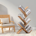 Modern Bamboo Tree Bookshelf, Creative Curved Standing Bookcases, Book Storage Organizer Shelves, Display Floor Book Shelf Space Saver Rack for Home Office Living Room Bedroom (Natural 6-Tier)