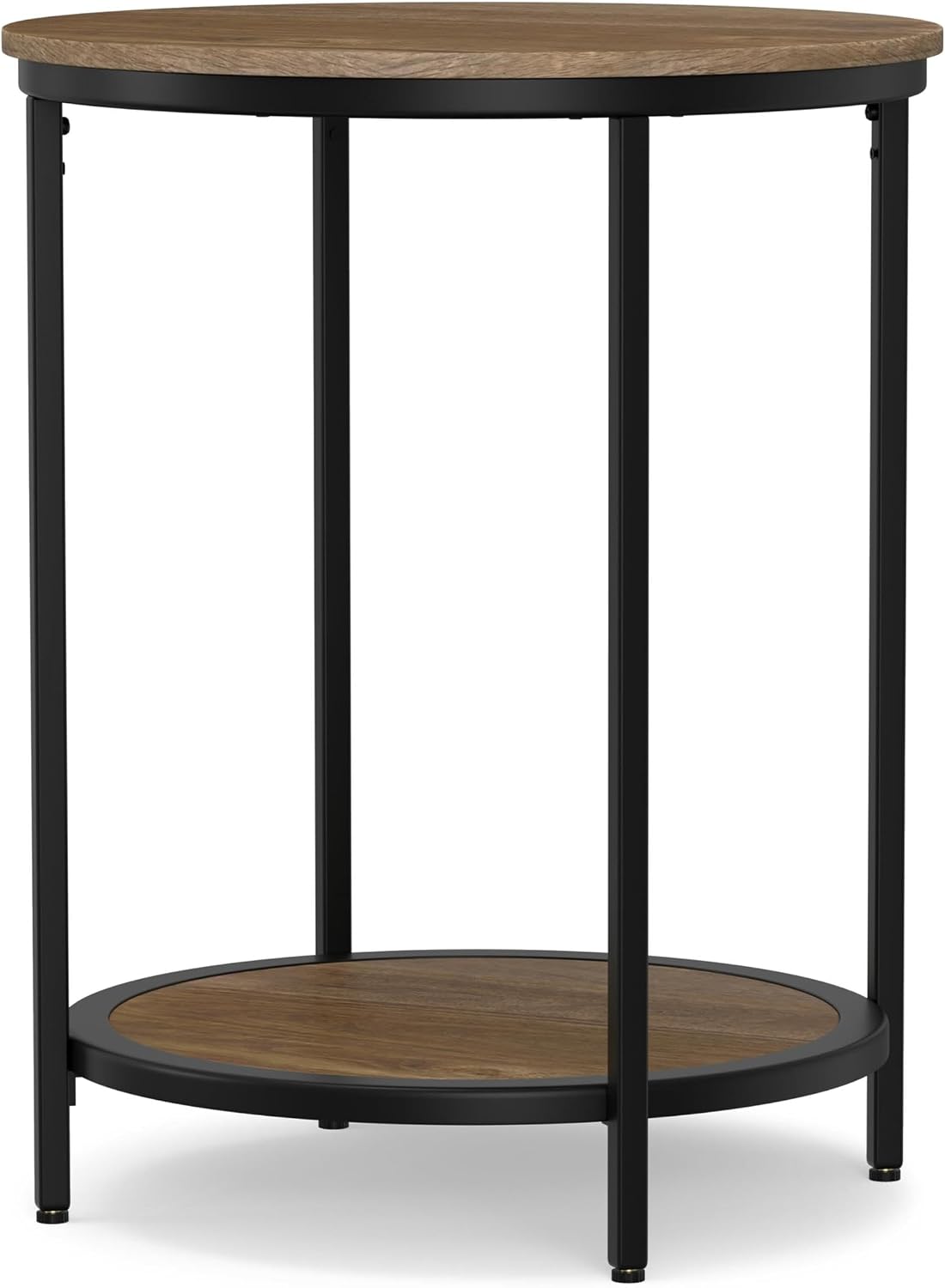 Small Round End Table for Living Room, Bed Side Table, Narrow Nightstand with Storage Shelf for Bedroom, Unique Rustic Telephone Table for Sofa Side, Distressed Brown Corner Table for Sofa Side