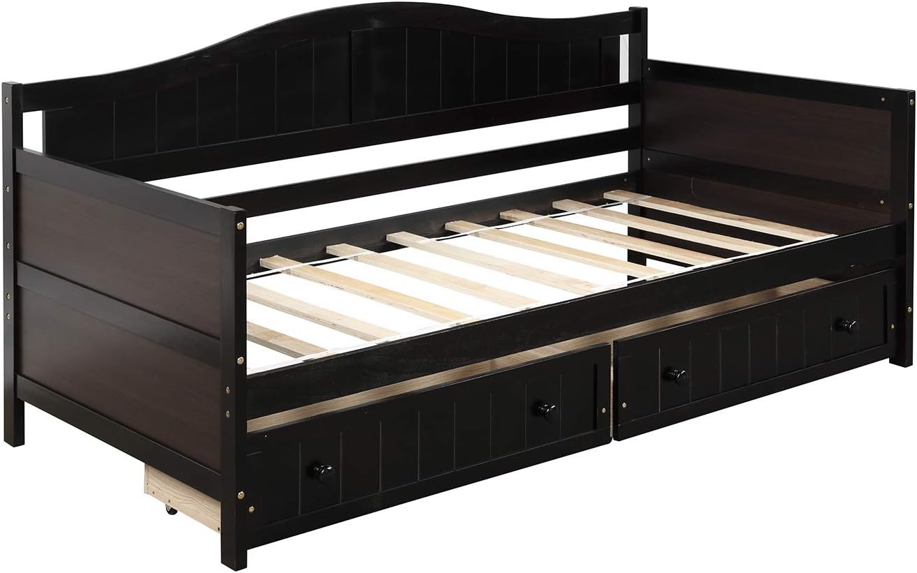 Harper & Bright Designs Wood Daybed with Storage Drawers, Twin Daybed Sofa Bed Frame for Bedroom, Guest Room, Living Room