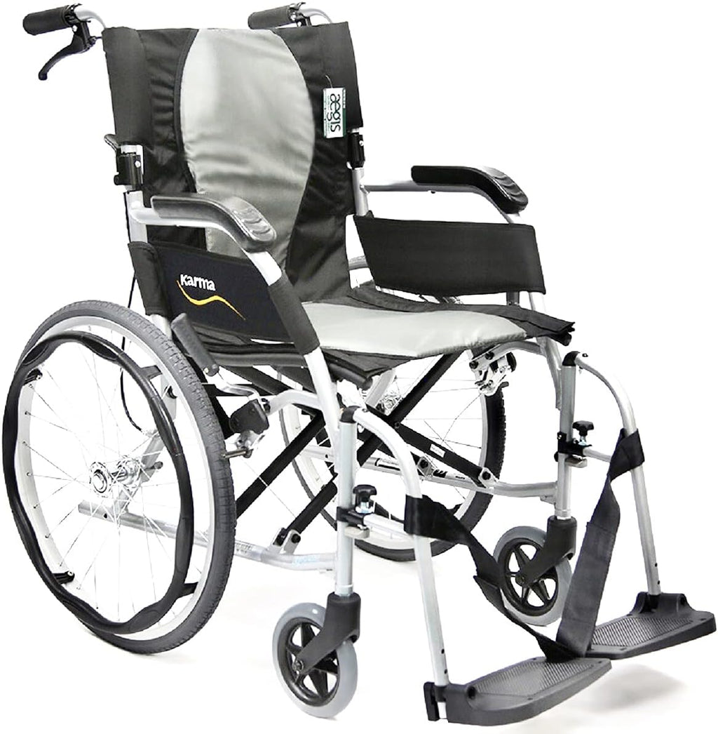 Karman Healthcare Ergonomic Wheelchair Ergo Flight with Quick Release Axles in 18' Seat, Frame, Pearl Silver, 1 Count (Pack of 1)