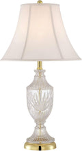 Regency Hill Traditional Glam Style Table Lamp 26.5' High Cut Glass Urn Brass Gold Metal Clear White Cream Bell Glass Shade Decor for Living Room Bedroom House Bedside Nightstand Home
