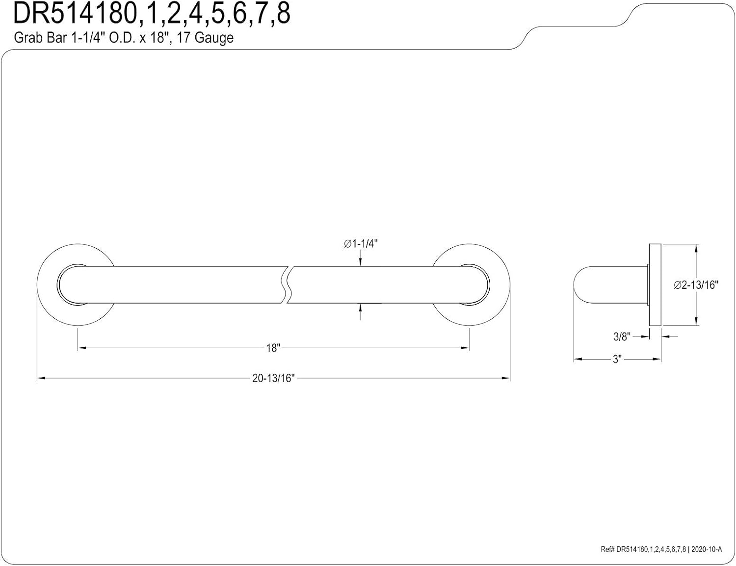 Kingston Brass DR514181 Meridian inch Decorative Ada Grab Bar, 18', Polished Chrome