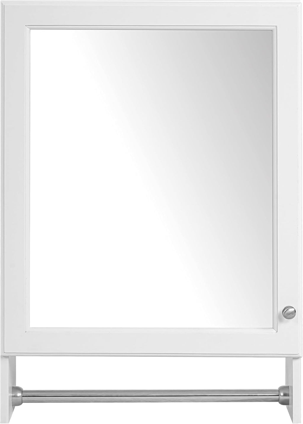 Wall Mounted Bathroom Mirror Cabinet with Soft-Close Door and Adjustable Shelf, 20' White Medicine Cabinet with HD Mirror and Towel Bar, MDF and Rubber Wood Construction for Bathroom Storage