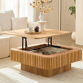 Lift top Coffee Table Square for Living Room Storage Coffee Table with Lifting Top Smart Fluted Coffee Tables Modern Larger Center Tables for Apartment 35.43'' Natural Wood