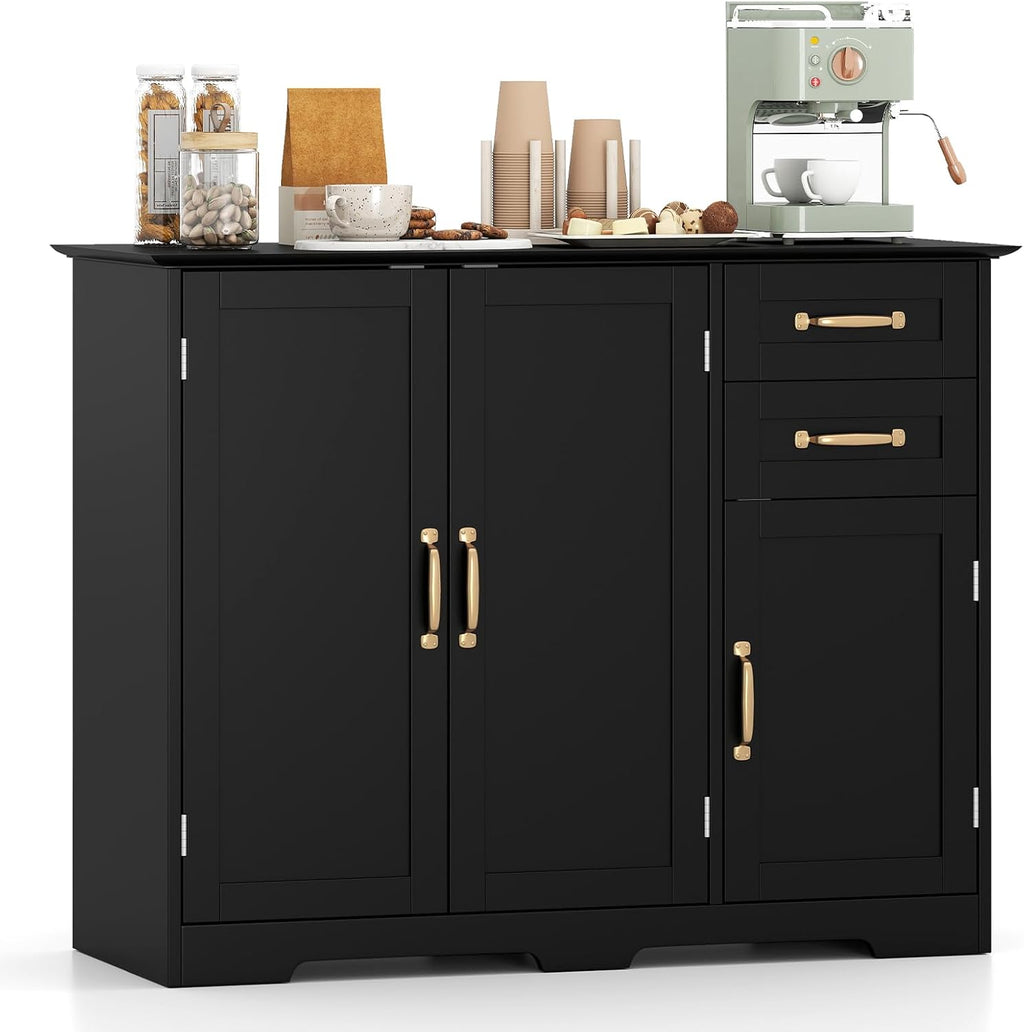 Giantex Sideboard Buffet Cabinet, Modern Sideboard Cabinet with 2 Drawers, 3 Doors & Adjustable Shelf, Wooden Coffee Station, 40'' Storage Buffet Table for Kitchen, Living Room, Entryway, Black