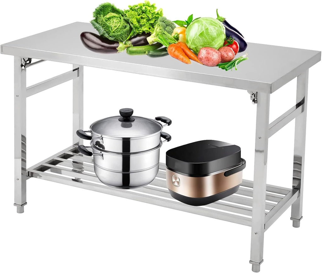 Garvee 48x24 Inch NSF Stainless Steel Folding Table – Heavy-Duty Commercial Prep Table for Kitchen, Restaurant & Home, 500 lbs Capacity with Adjustable Undershelf, Easy to Assemble