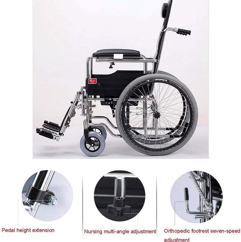 Wheelchair,Old Man Folding Light Disabled Person Elderly Semi-Recumbent Portable Scooter, Steel and PU and High Elastic Sponge