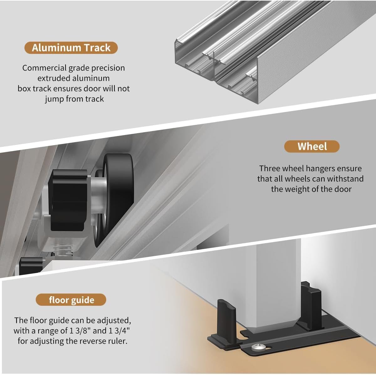Heavy Duty Bypass Sliding Closet Door Track Hardware 96', 8 FT Aluminium Pocket Track Rail Set, Smoothly and Quietly, for 2 Door System,Silver