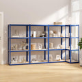 5-Layer Corner Shelf Industrial Racks Organizer for Living Room Garage Storage Racks Suitable for bedrooms, Living Rooms and Offices Silver Steel&Engineered Wood (Blue 4 Pcs)