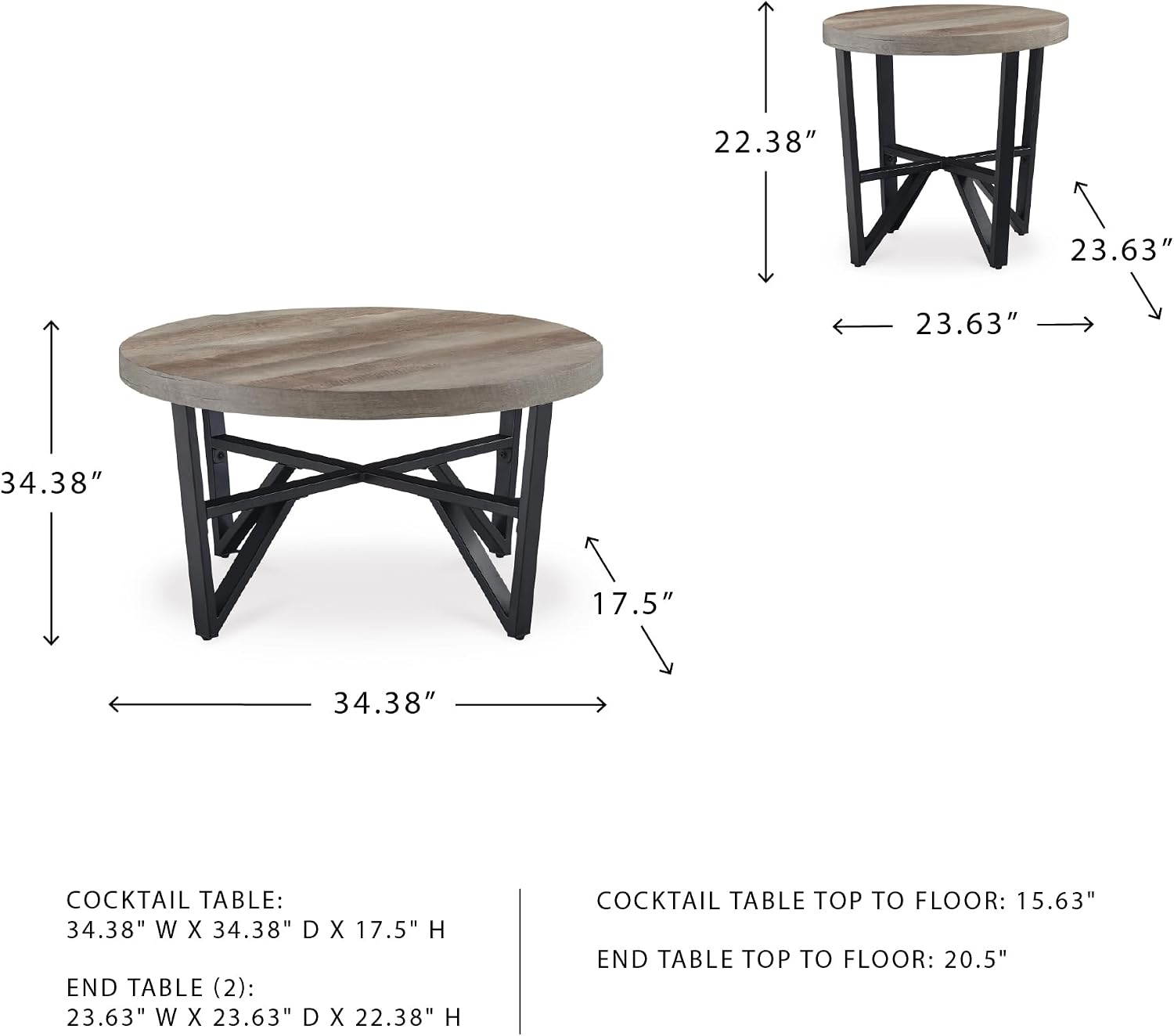 Signature Design by Ashley Deanlee Contemporary Table Set with Metal Frame, Set of 3, Light Brown & Black