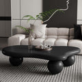 47' Cloud Coffee Table for Living Room Irregular Coffee Table Modern Low Coffee Tables Abstract Faux Stone Cute Center Table with 3 Ball Legs for Small Space Apartment Black