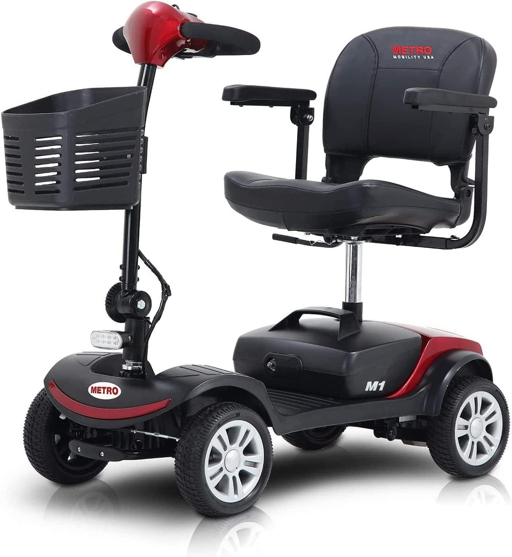 Folding Mobility Scooter for Seniors 4 Wheel Scooter for Adults Electric Medical Scooter Compact for Travel - Electric Powered Wheelchair Device - Compact Heavy Duty Mobile(M1 Red)