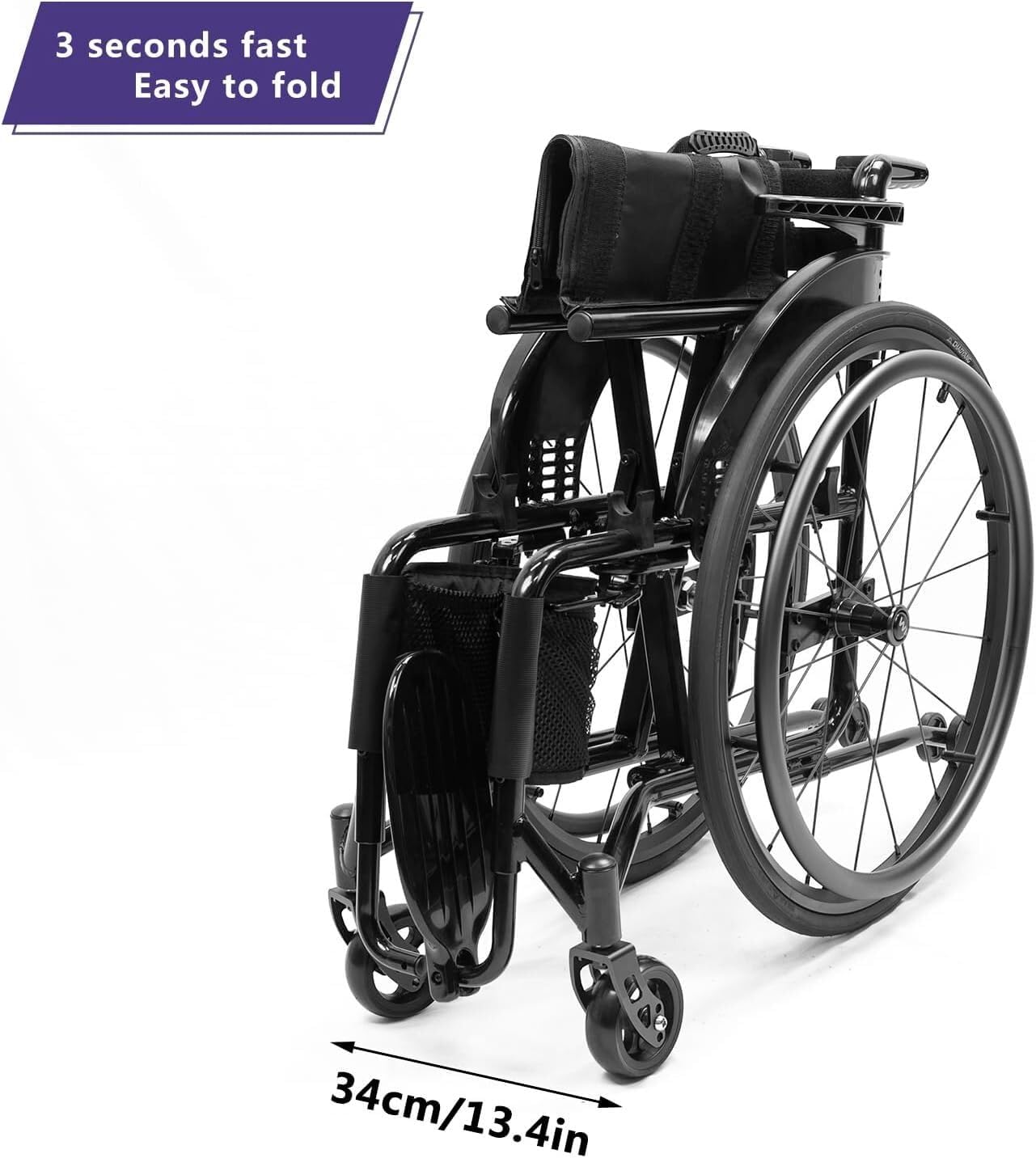 Wheelchair For Adults,Folding Lightweight Sports Wheelchair With Armrests,All-Terrain Aluminum Alloy Wheelchair,Adjustable Seat Height,Handbrakes Quick Release Rear Wheels Anti-Tip Wheels(Purple,42cm/