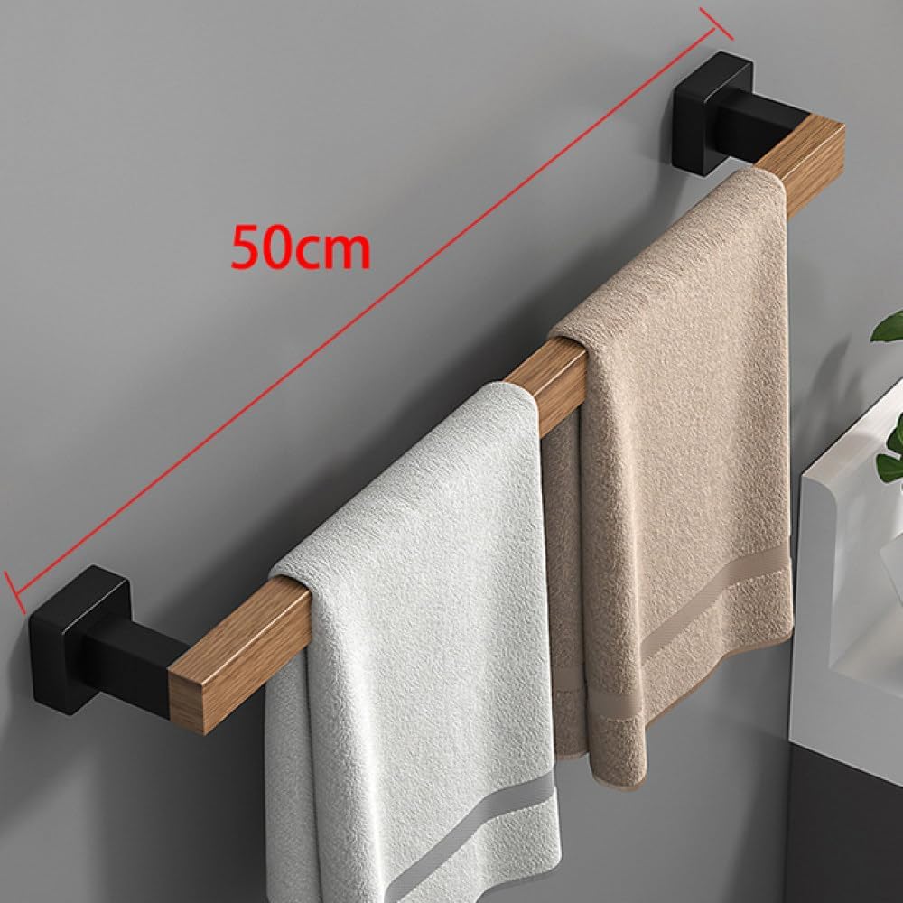 Bathroom Hardware Set, Black Wood Bath Accessories Wall Mounted Towel Rack,Towel Bar,Toilet Brush,Towel Hooks,Paper Holder,F