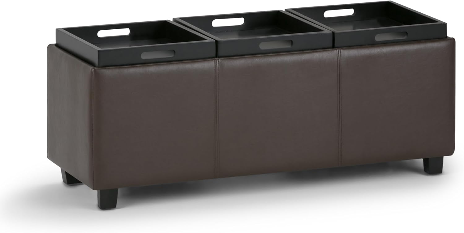 SIMPLIHOME Avalon Storage Ottoman - 42 inch Wide Upholstered Vegan Leather Rectangular Flip-Top Ottoman in Chocolate Brown, Contemporary Coffee Table Ottoman for Living Room with Hidden Storage