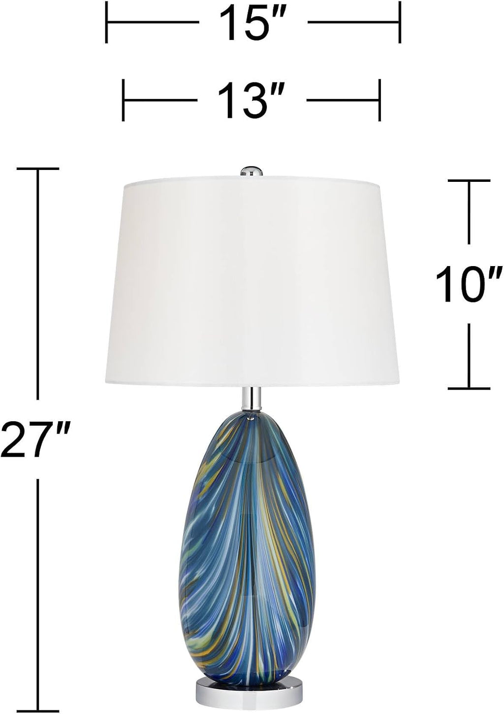 Possini Euro Design Pablo 27' Tall Modern Coastal Table Lamps Set of 2 Blue Art Glass White Shade Living Room Bedroom Bedside Nightstand House Office Home Kitchen Entryway Console (Colors May Vary)