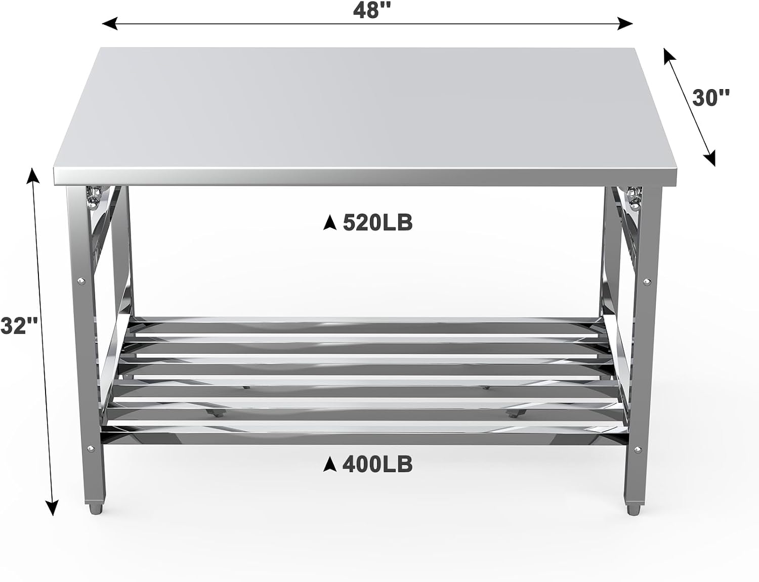 Garvee 48x30 in NSF Stainless Steel Folding Table – Heavy-Duty Commercial Prep Table for Kitchen, Restaurant & Home, 500 LBS Capacity with Adjustable Undershelf, Easy to Assemble