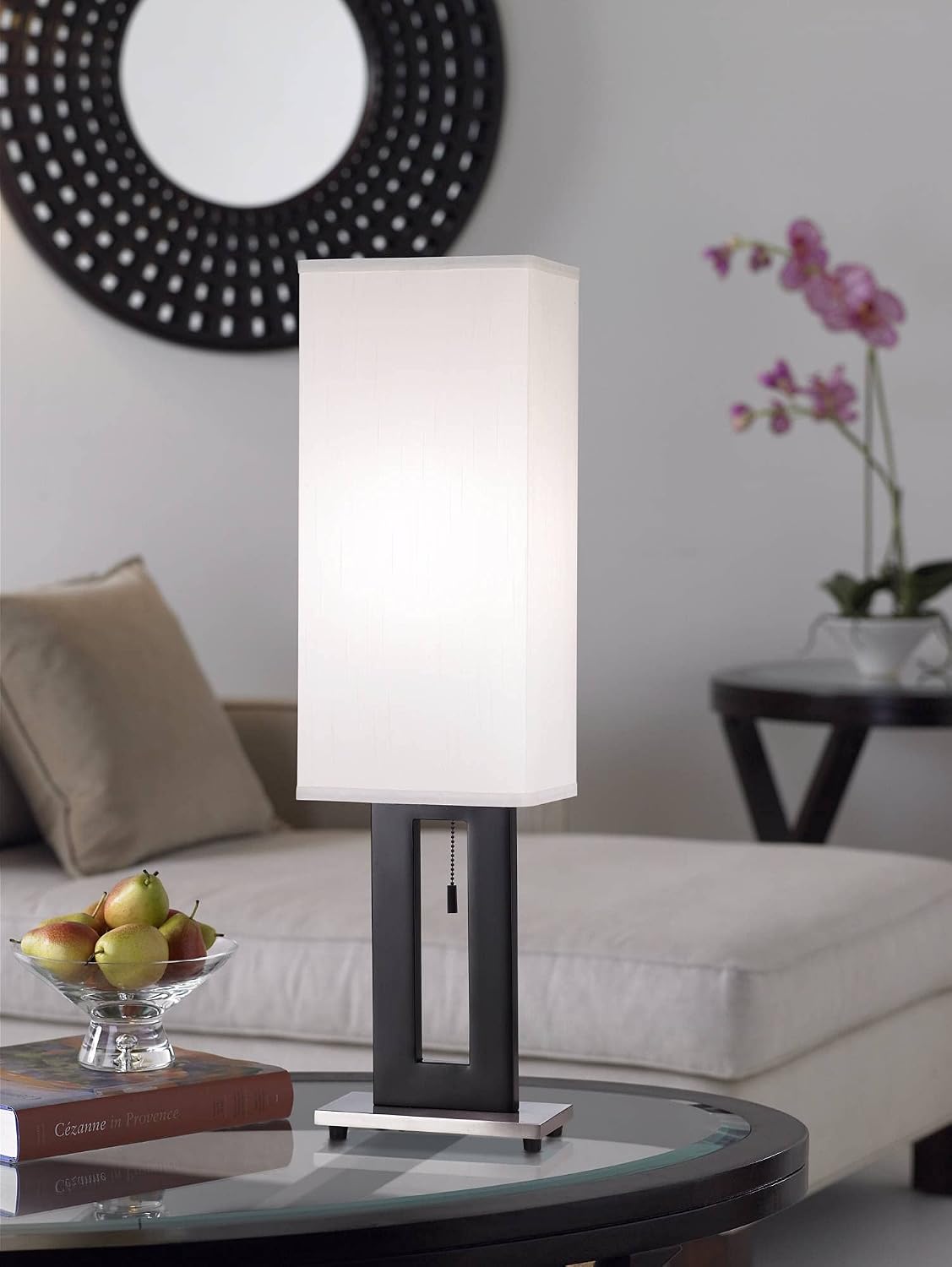 360 Lighting Floating Modern Table Lamps 30' Tall Set of 2 Black Metal Open Frame White Fabric Rectangular Box Shade for Bedroom Living Room House Home Bedside Nightstand Office Entryway