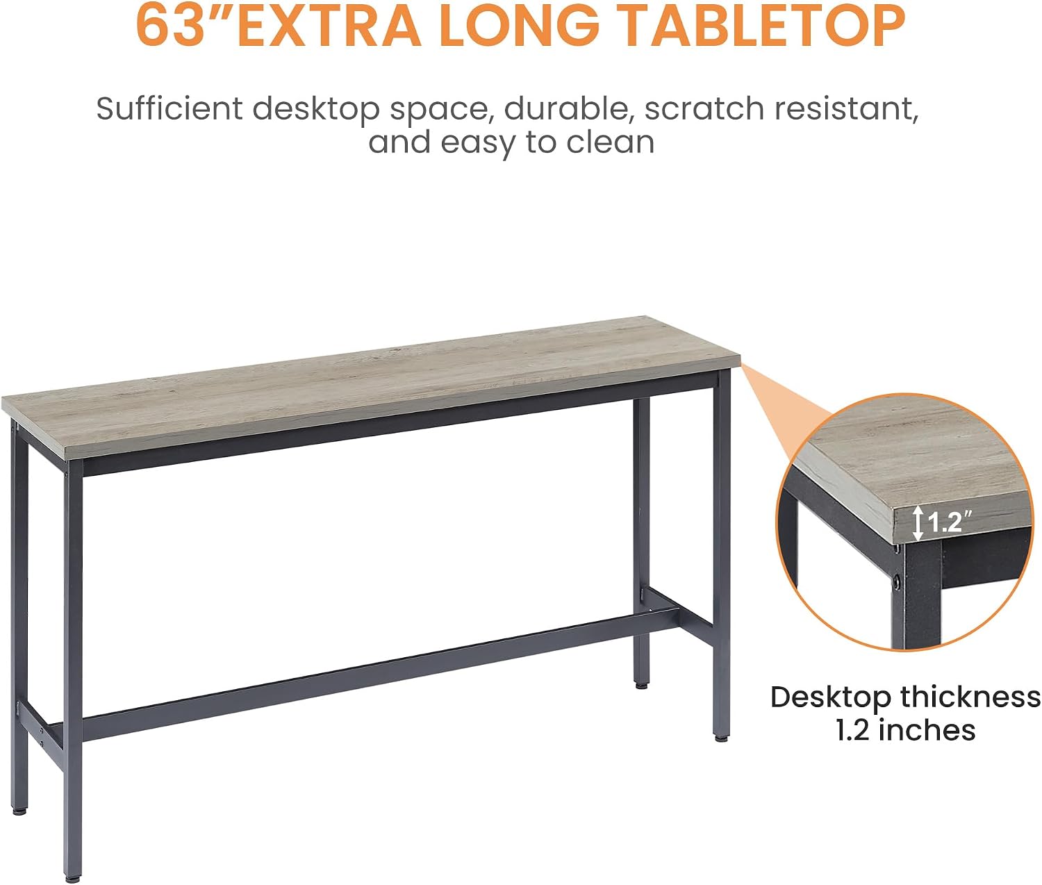 Elevon Long Bar Table Set with 3 PU Upholstered Bar Stools, Dining Table and Chair Sets, Industrial Tall Coffee Table and Back Chair for Kitchen, Living Room, Party Room, Small Space, Pub, Gray
