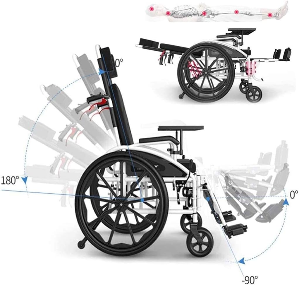 Wheelchair High-Back, Foldable Self-Propelled Lying Down Steel with Meal Board and Removable Toilet Non-Pneumatic Tire Disabled/Elderly Manual Scooter,Portable